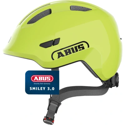 Abbildung von ABUS Kinderhelm Smiley 3.0 Fahrradhelm mit tiefer Passform, kindergerechten Designs &amp; Platz für einen Zopf Mädchen und Jungs Rot Glänzend, Größe S