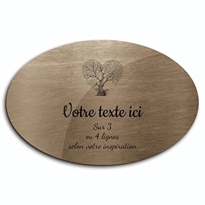 Abbildung von OCAP FUNERAIRE.COM Grabschild mit Gravur &quot;Baum Herz, selbstklebend, Modell oval (20 x 13 cm), personalisierbar, 1 bis 3 Zeilen, bronzefarben