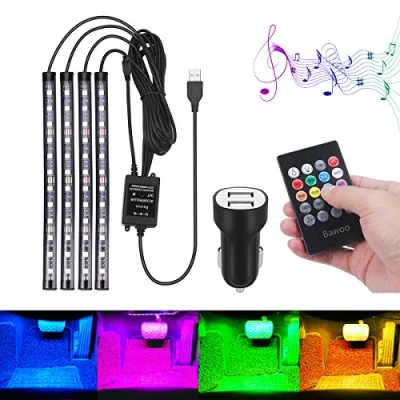 Abbildung von Auto Innenbeleuchtung LED Atmosphäre Licht, Bawoo 48 Streifen Leuchten Innenraumbeleuchtung USB Port Lichtleiste mit Fernbedienung