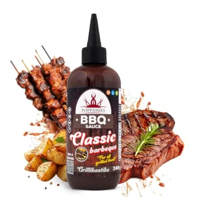 Abbildung von Poppamies BBQ Sauce Classic Barbeque Traditioneller und vielseitiger Geschmack, perfekt für Fleisch, Huhn Gemüse Glutenfrei, Vegan 340 g