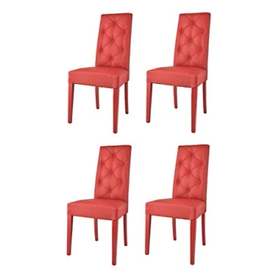 Abbildung von t m c s Tommychairs 4er Set Moderne Stühle Chantal für Küche und Esszimmer, robuste Struktur aus lackiertem Buchenholz Farbe Rot, gepolstert mit Kunstleder in der Rot bezogen