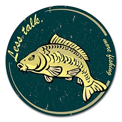 Abbildung von Fisch Aufkleber im Retro Stil 10x10cm Angeln Fischen Vintage Sticker für Auto Boot Angelkoffer Angel Zubehör wetterfest R165 (06 Karpfen, Less talk)