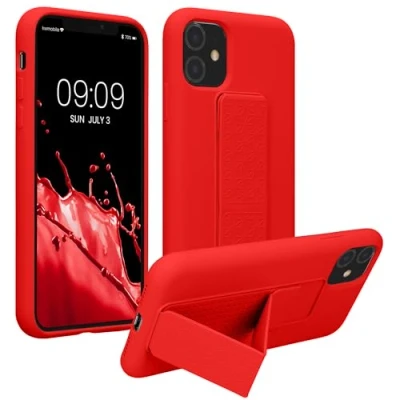 Abbildung von kwmobile Handyhülle kompatibel mit Apple iPhone 11 Hülle Fingerhalter und Standfunktion Silikon Case Handy Cover in Rot