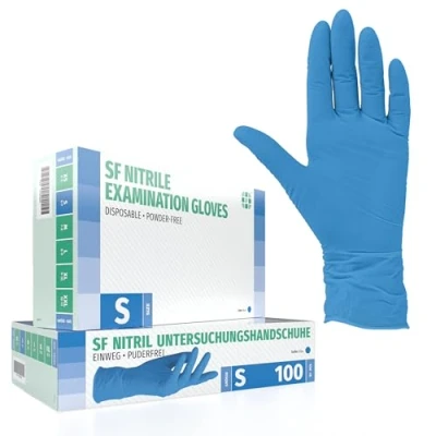 Abbildung von SF Nitrilhandschuhe S Blau 100 Stück Einweghandschuhe, Einmalhandschuhe, Medizinische Handschuhe, Puderfrei, Latexfrei, Handschuhe Einweg zum Kochen, Putzen, für Medizin, Küche, Kosmetik, Haushalt