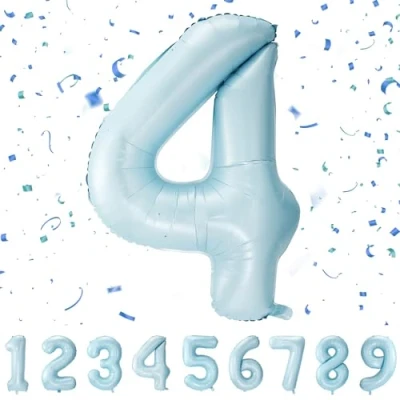 Abbildung von Geburtstag zahlen luftballon 4 jahre Pastel Blau Folienballon XXL Riesen in 40&quot; 101cm Geburtstagsdeko Ballon Zahl Deko zum .Fliegt mit Helium