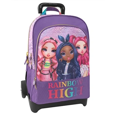 Abbildung von RAINBOW HIGH Abnehmbarer Trolley Rucksack mit Tragegriff und versenkbaren Schultergurten, Reißverschluss Fronttasche für Mädchen Schulrucksack 36 x 23 47 cm,