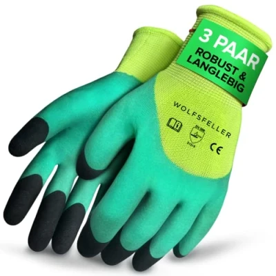 Abbildung von WOLFSFELLER 3 Paar robuste &amp; komfortable Gartenhandschuhe Damen Herren Gr 9 Handschuhe Garten Gardening gloves mit doppelt beschichteten Fingerspitzen