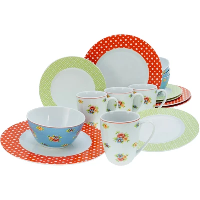 Abbildung von CreaTable Kombiservice &quot;Geschirr Set Emily&quot;, (Set, 16 tlg., Kaffeeservice und Tafelservice im Set, für 4 Personen), Service, romantisches Blumendekor, Teile, Personen