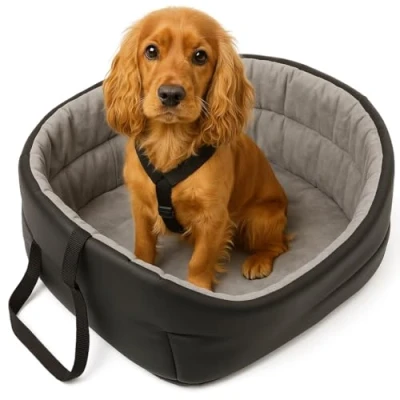 Abbildung von BOUTIQUE ZOO Hunde Autositz Universal Waschbar Abriebfest, Hund für Vordersitz, Beifahrersitz, Rückbank, Hundebett Hundetasche, S: 39 cm x 32 cm, Schwarz Kunstleder: Wildlederimitat