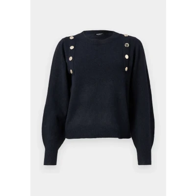Abbildung von ONLY Onljeanett LIFE Button O NECK Strickpullover, Damen, Größe: Large, Night sky