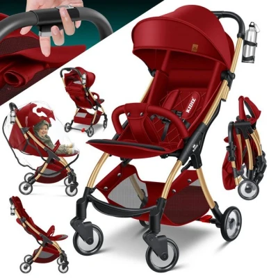Abbildung von KIDIZ® Kinderwagen Premium Kinderbuggy klappbar Liegebuggy Sportwagen Faltbar 360Räder 5 Punkt Gurt Inkl. Getränkehalter &amp; Regenabdeckung, verstellbare Rückenlehne Sonnenverdeck Rot
