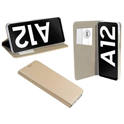 Abbildung von cofi1453 Buch Tasche Smart kompatibel mit Samsung Galaxy A12 (A125F) Handy Hülle Etui Brieftasche Schutzhülle Standfunktion, Kartenfach Gold