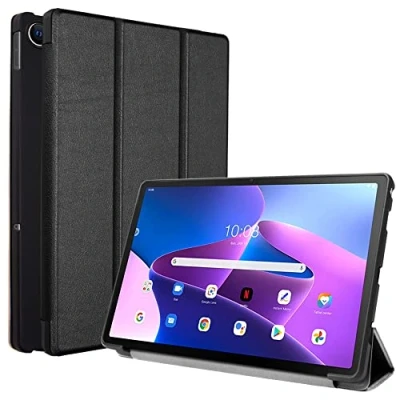 Abbildung von TECHGEAR Hülle Kompatibel mit Lenovo Tab M10 Plus 3. Generation 2022 10,6 Zoll [TB125 / TB128] Ultra Dünn Ständer und Auto Schlaf/Wach Funktion, Slim Pu Leder Smart Case, Schwarz