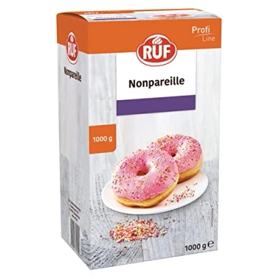 Abbildung von RUF Nonpareilles bunt, Zucker Perlen, Streu Dekor in bunten Farben, Mini Kugeln zum Verzieren von Eis, Eiswaffel, Donuts, Tortendeko Großpackung 1x1000g