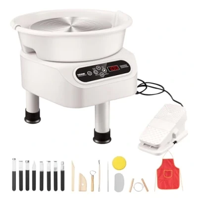 Abbildung von VEVOR Töpferscheibe Keramik Rad Maschine Pedal 350W 25cm Weiß 3 Stützfüße