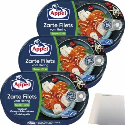 Abbildung von Appel zarte Filets vom Hering Sweet Chili 3er Pack (3x200g Dose) + usy Block