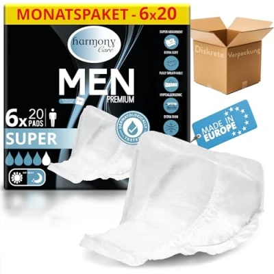 Abbildung von Harmony Care Inkontinenz Einlage für Männer Einlagen bei Herren, Saugkraft bis zu 470 ml, 120 St., leichter mittlerer Blasenschwäche Harninkontinenz