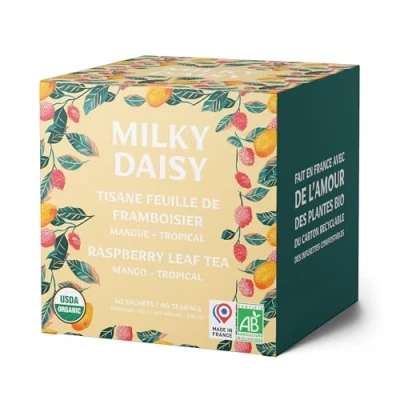 Abbildung von Milky Daisy Bio Himbeerblätter Tee Tropische Mango Geschmack Schwangerschaft, Schmerzhafte Menstruation und Stillzeit 40 Teebeutel