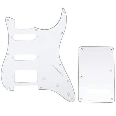 Abbildung von Musiclily SSH 11 Löcher Strat Gitarren Schlagbrett und Backplate Set für Fender USA/Mexican Standard Stratocaster Modern Style, 3 lagig Weiß