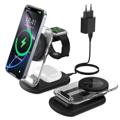 Abbildung von Mag Safe Ladestation, Wireless Charger, 3 in 1 Faltbare Induktive Ladestation Apple Watch und iPhone 15 14 13,Travel Charging Station,IWatch Ultra 2/1/Series 9,AirPods