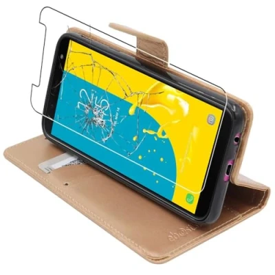Abbildung von ebestStar kompatibel mit Samsung Galaxy J6 2018 Hülle SM J600F Kunstleder Wallet Case Handyhülle (PU Leder), Kartenfächern, Standfunktion, Gold + Panzer Schutz Glas