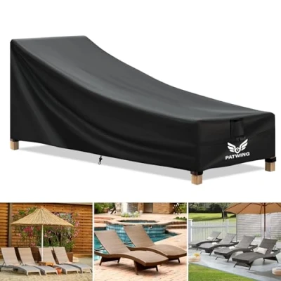 Abbildung von PATWING Gartenliege Abdeckung,abdeckhauben für liegen,schutzhülle gartenliege,Wasserdicht,Winddicht,UV Beständig 600D Oxford Gewebe Schutzhülle Sonnenliege, Liegestuhl,Deckchair (210*75*45/80cm)