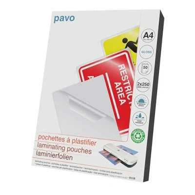Abbildung von Pavo 8007219 Premium Laminierfolien DIN A4, 2 x 250 micron, 50 er Pack