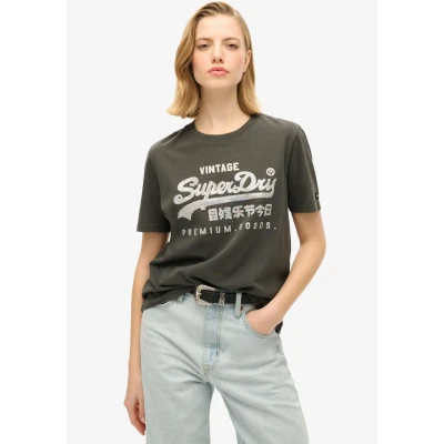Abbildung von Superdry Embellished VL Graphic Tshirt print, Damen, Größe: 42, Washed black