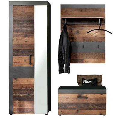 Abbildung von trendteam smart living 3 teilige Garderobenkombination Garderobenmöbel Garderobe Indy Aufbaumaß (BxHxT) 160 x 192 37 cm Farbe Graphit Grau Matera mit Old Wood 187991623