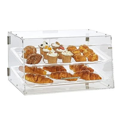 Abbildung von VEVOR 2 stöckige Gebäck Vitrine, Kommerzielle Tabletts 510 x 350 35 mm, Bäckerei Acryl Vitrine mit Zugang zur Hintertür und abnehmbaren Regalen, für Donut Bagels, Kuchen, Kekse usw.