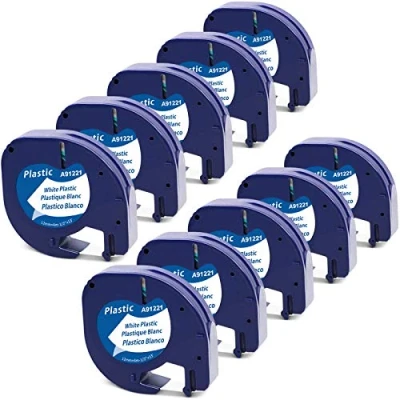 Abbildung von MarkField Kompatibel Etikettenband als Ersatz mit Dymo Letratag Kunststoff Schriftband 91221 für LT 100H 100T Schwarz auf Weiß 12mm x 4m, (Kompatibel Plastic White)