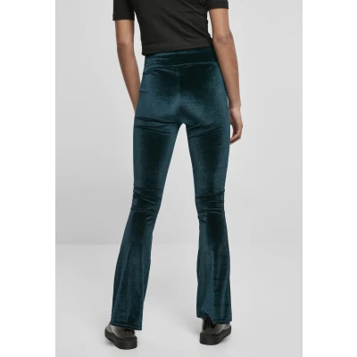 Abbildung von Urban Classics Ladies HIGH Waist Velvet BOOT CUT Leggings Stoffhose, Damen, Größe: 4XL, Teal