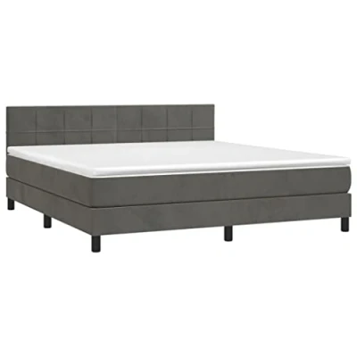 Abbildung von vidaXL Boxspringbett mit Matratze LED Bett Polsterbett Doppelbett Bettgestell Bettrahmen Lattenrost Hotelbett Schlafzimmerbett Dunkelgrau 180x200cm Samt