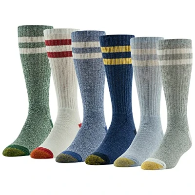 Abbildung von Gold Toe Herren Harrington Crew, mehrere Socken, Retro Streifen (6 Paar), Large (6er Pack)