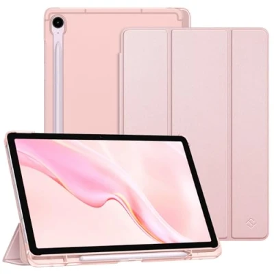 Abbildung von Fintie Hülle für Samsung Galaxy Tab S9 FE 10.9 Zoll/Tablet 11 Zoll 2023 mit Stifthalter, Ultradünn Schutzhülle Translucent Rückseite Cover und Auto Schlaf/Wach Funktion, Roségold