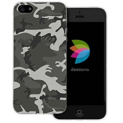 Abbildung von dessana Camouflage transparente Schutzhülle Handy Case Cover Tasche für Apple iPhone 5/5S/SE Militär Grau