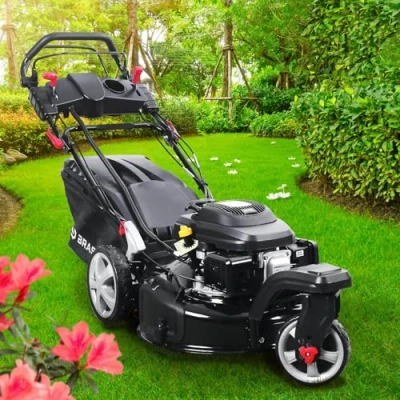 Abbildung von BRAST® Benzin Rasenmäher Trike mit Antrieb 5,2kW(7PS) Elektrostart 53cm Schnittbreite viele Modelle TÜV 4 Takt OHV Motor 30 80mm Schnitthöhe 60L Fangkorb Stahlgehäuse ESTART Speed