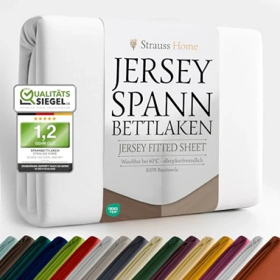 Abbildung von Strauss Home Spannbettlaken Premium, Gummizug: Rundumgummi, 150gr/m2 Premium Jersey 100% Baumwolle