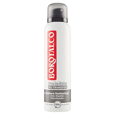 Abbildung von Borotalco, Invisible Lufterfrischer, schmutzabweisend, extra trocken, streifenfrei, alkoholfrei, klassischer Duft von Invisible, Deodorant für Damen und Herren, 150 ml