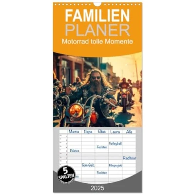 Abbildung von Familienplaner 2025 Motorrad tolle Momente mit 5 Spalten (Wandkalender, 21 cm x 45 cm), CALVENDO