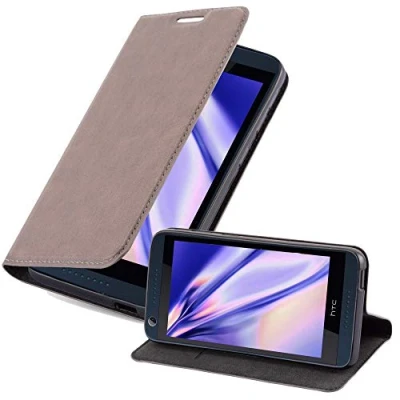 Abbildung von Cadorabo Hülle kompatibel mit HTC Desire 626G aus Premium Kunst Leder Flip Klappbare Stoßfeste Magnetische [Standfunktion] [Kartenfächern] Cover für Tasche in Braun
