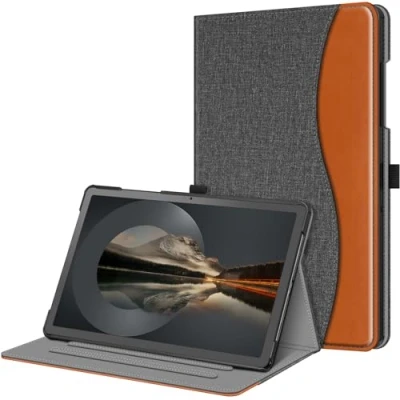 Abbildung von Fintie Hülle für Samsung Galaxy Tab A9 Plus 11 Zoll 2023, Multi Winkel Folio Schutzhülle Dokumentenfach und Auto Schlaf/Wach Funktion Tablet A9+ SM X210/X216/X218, Grau/Braun