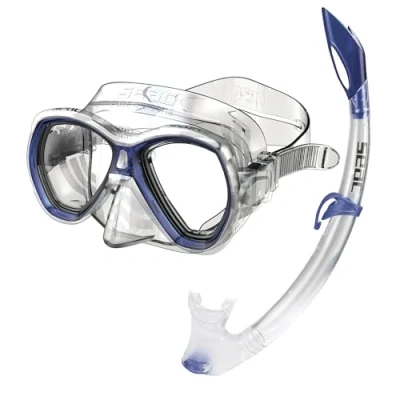 Abbildung von Seac Set Elba, Schnorchelset aus hypoallergenem Silikon mit Maske und Schnorchel für Erwachsene, transparent/gelb, Narrow