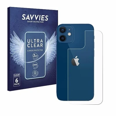 Abbildung von Savvies 6 Stück Schutzfolie für Apple iPhone 12/12 Pro (Rückseite) Displayschutz Folie Ultra Transparent