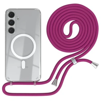 Abbildung von EAZY CASE Handykette kompatibel mit Samsung Galaxy S24 Plus Kette zum Umhängen Stoßfest Handyhülle für Silikon Hülle Band Handytasche Transparent als Fallschutz in Pink
