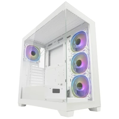 Abbildung von LC Power Gaming 715W Seamless Pale X Midi Tower ATX Gehäuse, mit 4 120mm ARGB Gehäuselüftern, I/O Panel, RGB Mainboard Software, Front &amp; Seitenscheibe aus Hartglas (Weiß)