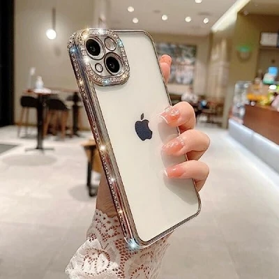Abbildung von Diamond Hülle Elegante Smartphonehülle transparenter Hintergrund kompatibel mit iPhone 13 Pro Silber