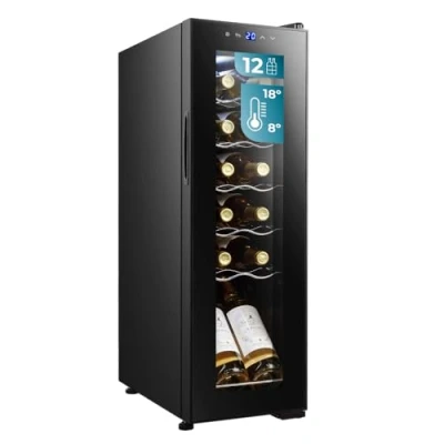 Abbildung von Cecotec Getränkekühlschrank 12 Flaschen Bolero GrandSommelier 1250 CoolCrystal Compressor. Freistehend, Einstellbare Temperatur von 8 18C, Touchpanel, LED und Holzregale
