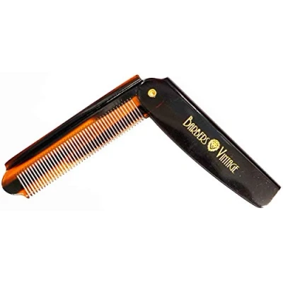 Abbildung von Barbers Vintage Klappkamm für Herren, Schildpatt Finish, handgefertigt, ideal die Fellpflege von Haaren, Schnurrbart, Bart
