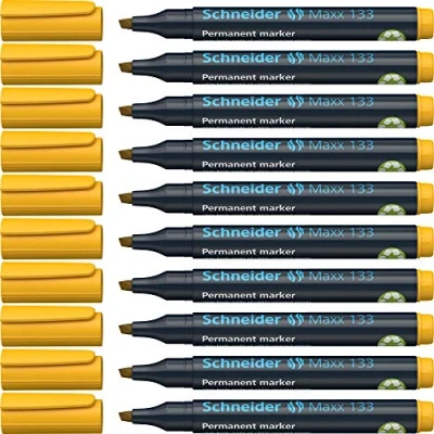 Abbildung von Schneider Maxx 133 Permanent Marker mit Keilspitze (Strichstärke: 1 4 mm, nachfüllbar) 10er Packung gelb
